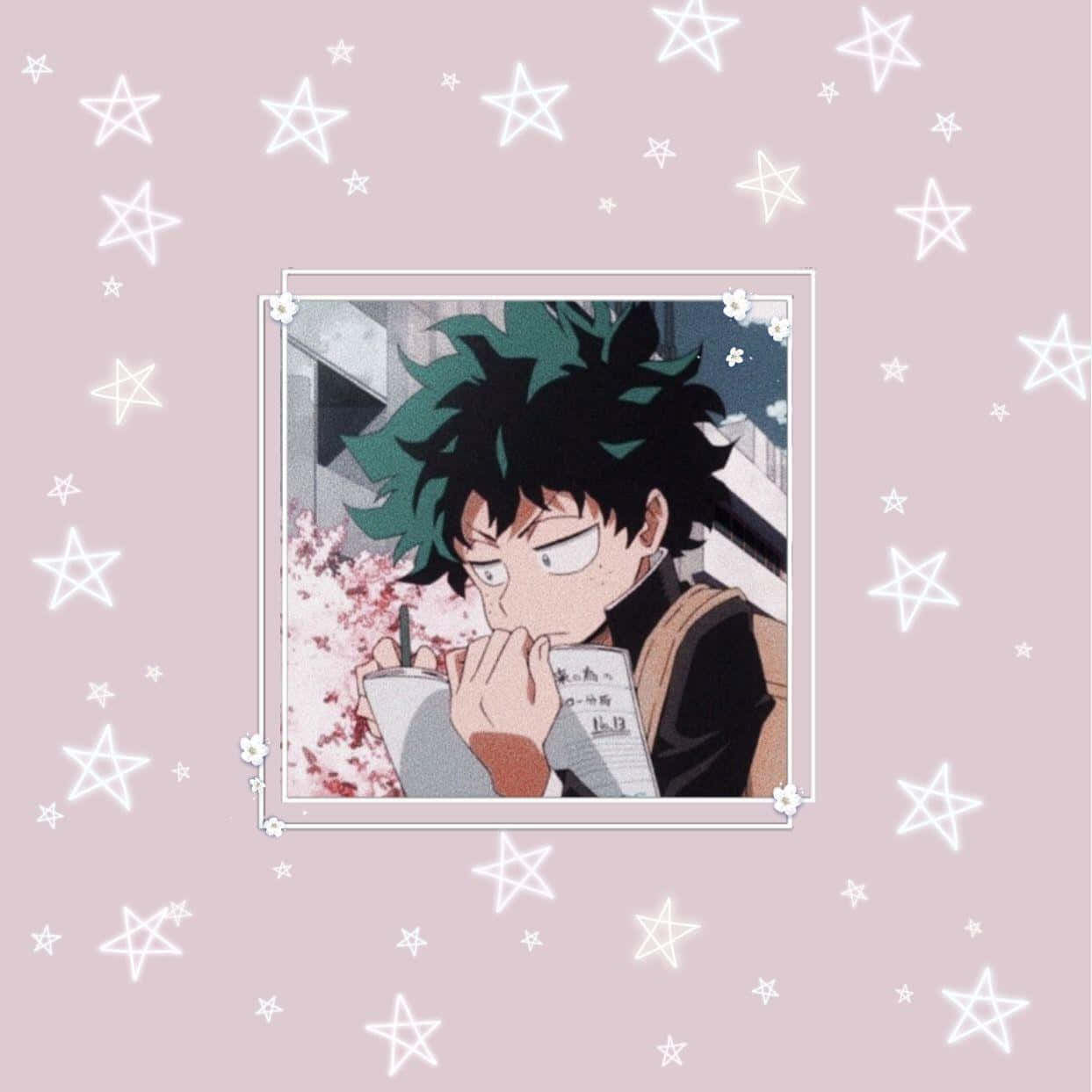 可愛粉系星星風格的Deku 壁紙