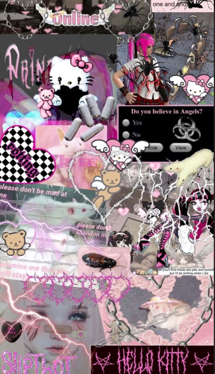 Emo Hello Kitty 酷炫拼貼 壁紙