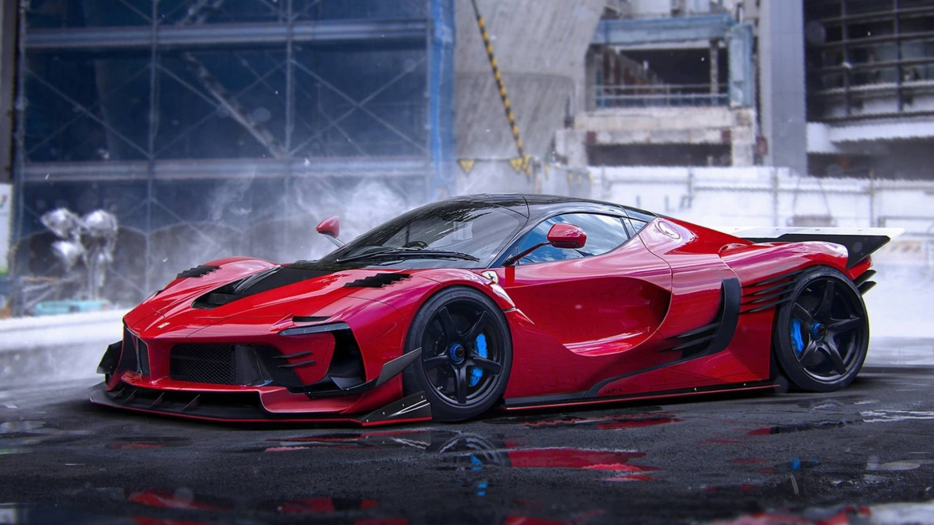 廢棄建築前的 Ferrari iPad 桌布 壁紙