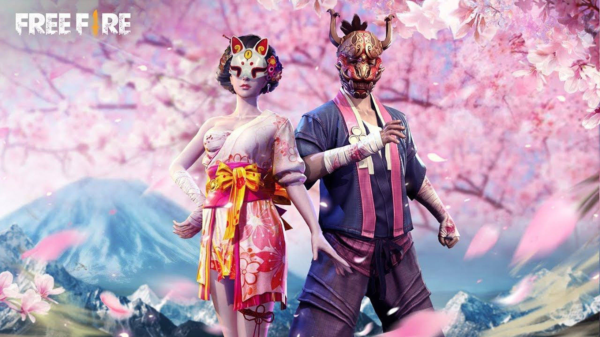 櫻花樹與山景 Free Fire 桌面 壁紙