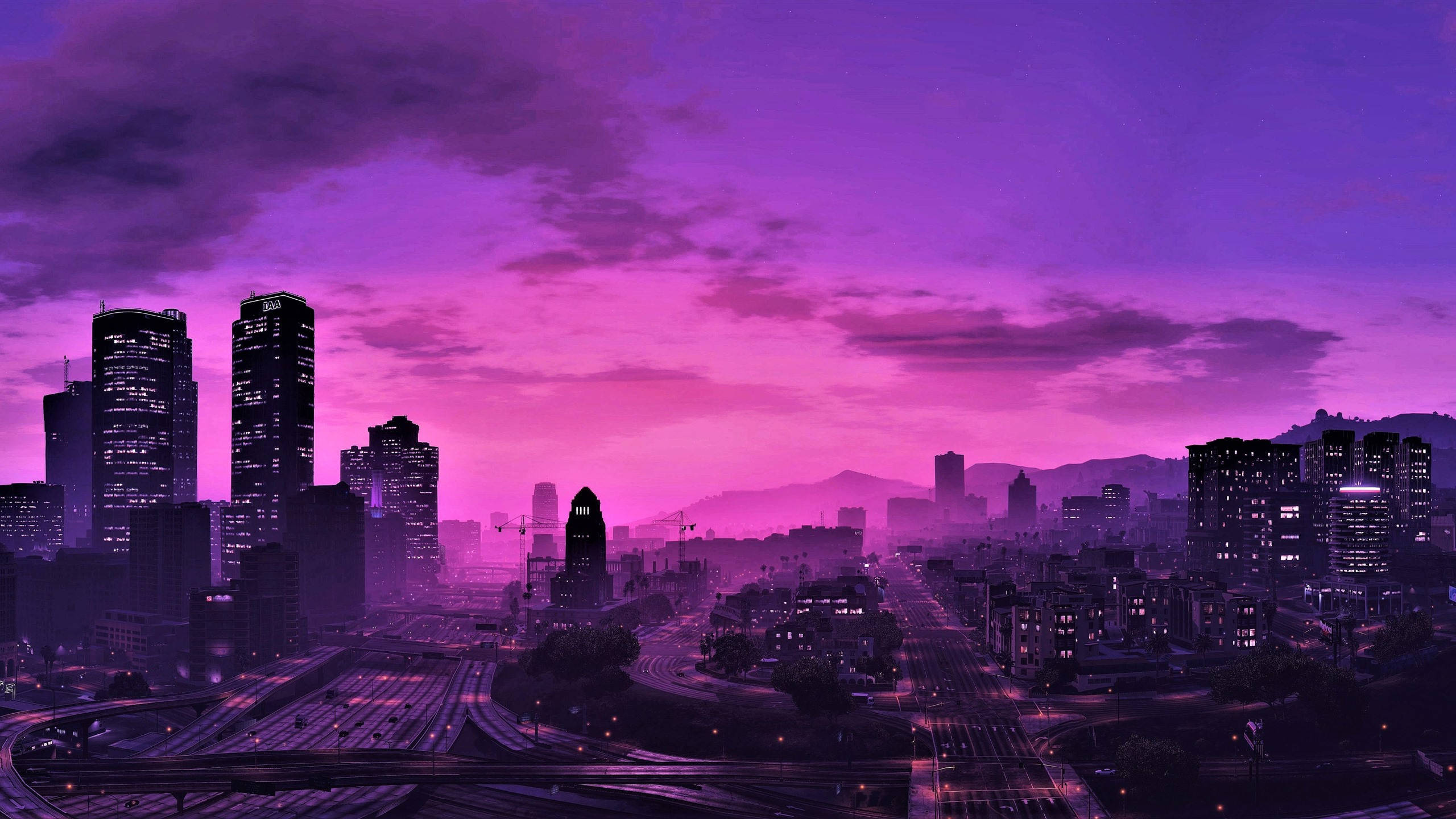 GTA 5 2560x1440 夜晚紫色天空 壁紙