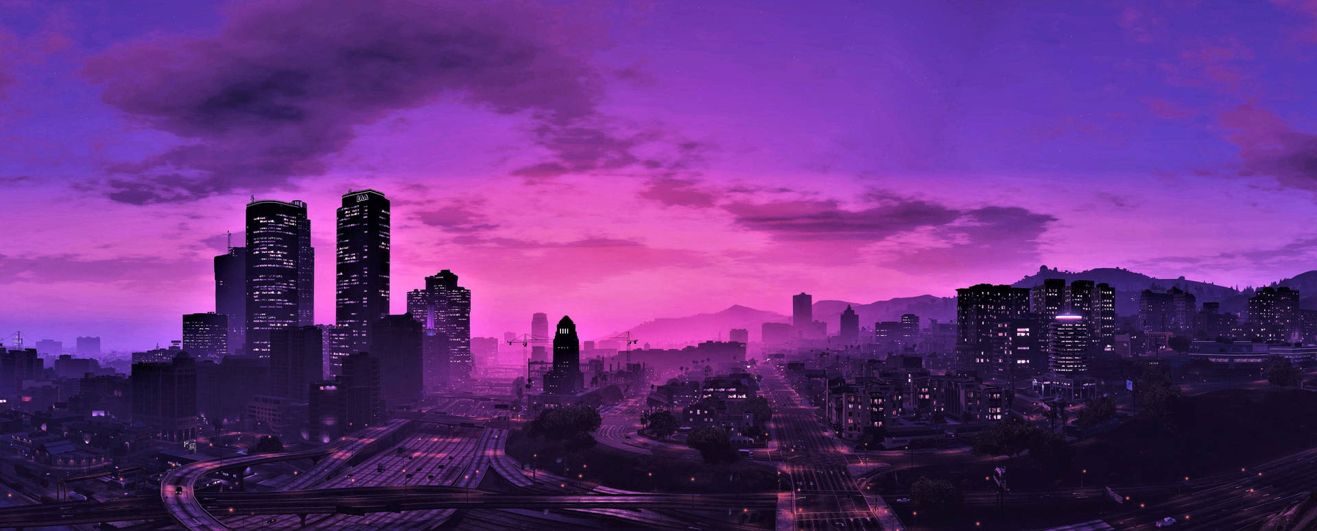GTA 5 紫色天际线 1080p 游戏壁纸 — 俠盜獵車手 壁紙