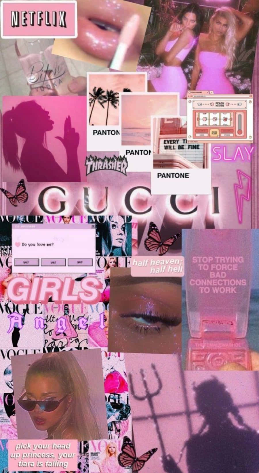 Gucci品牌模特粉色美學拼貼 壁紙