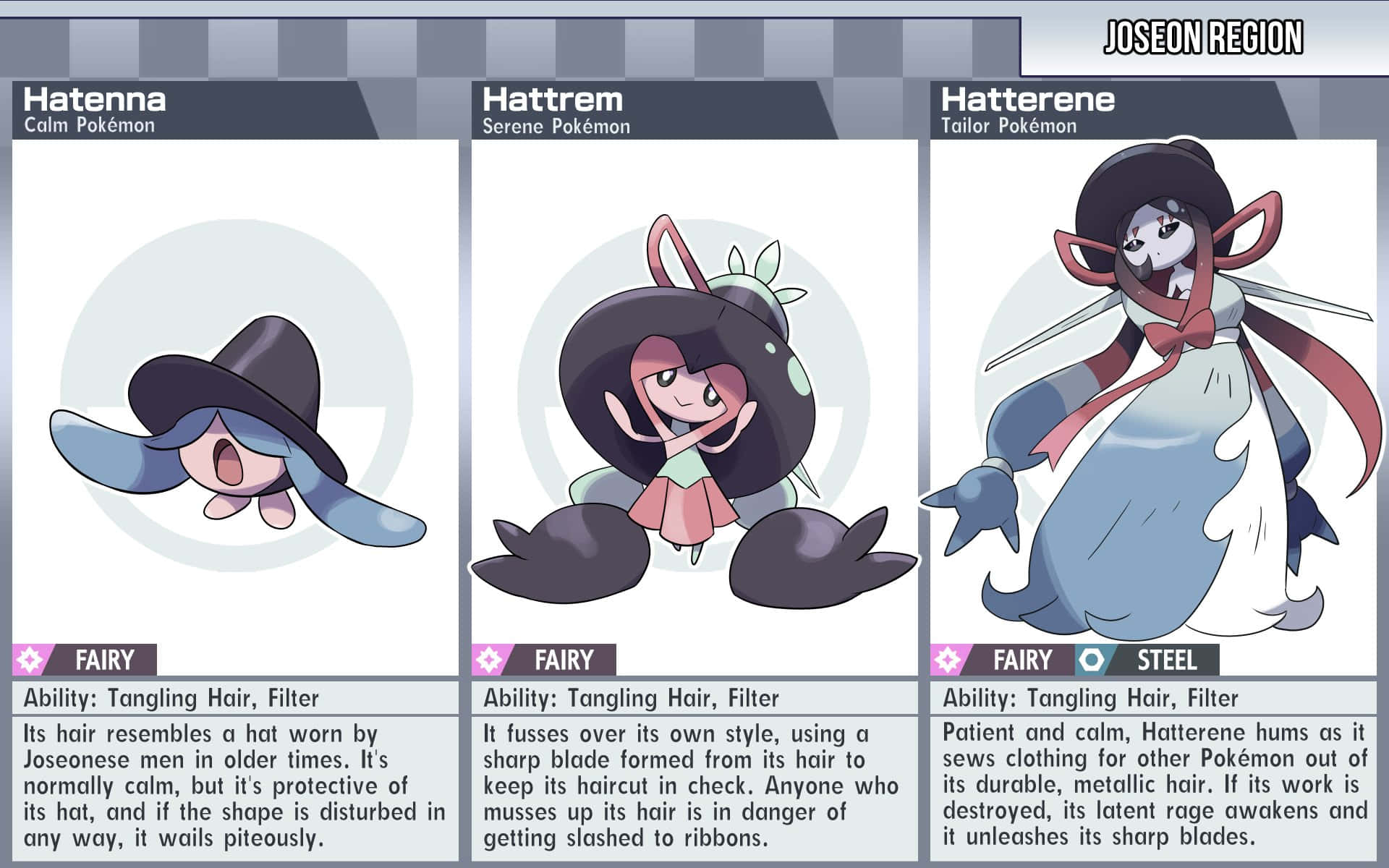 Hatenna、Hattrem 與 Hatterene 附說明 壁紙