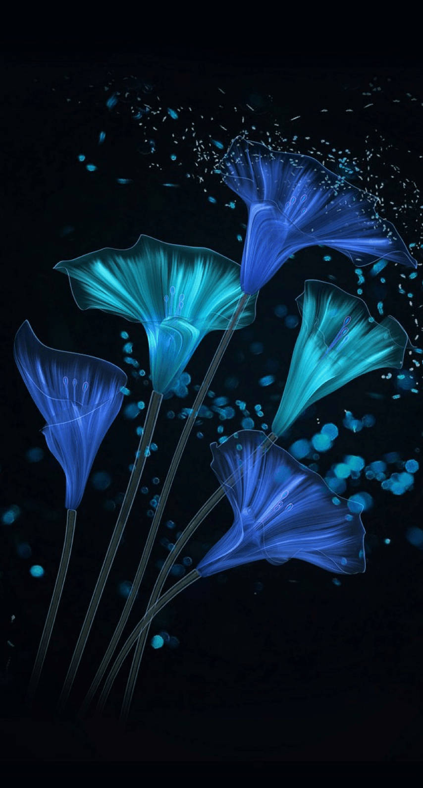 霓虹花朵美學深藍HD 壁紙