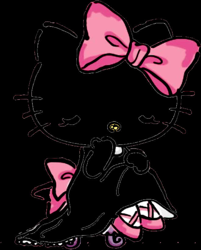 Hello Kitty 黑色剪影搭配粉紅蝴蝶結 壁紙