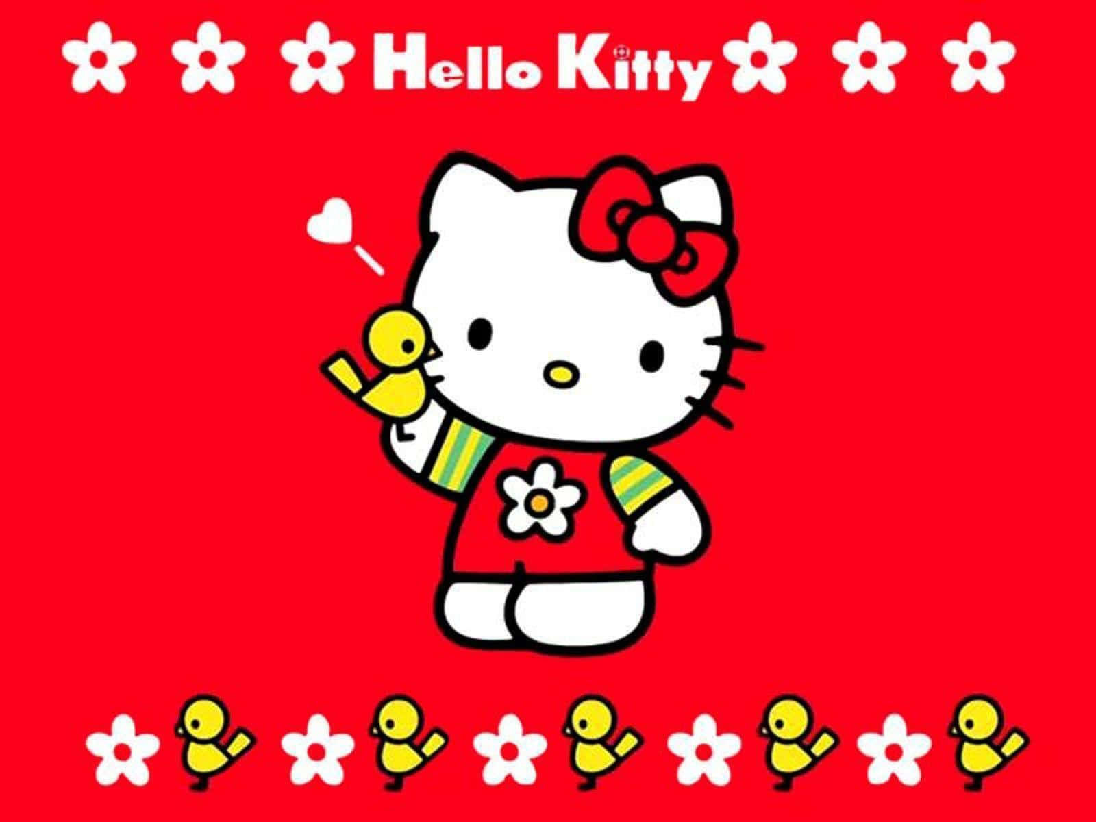 Hello Kitty 與黃鳥背景 壁紙