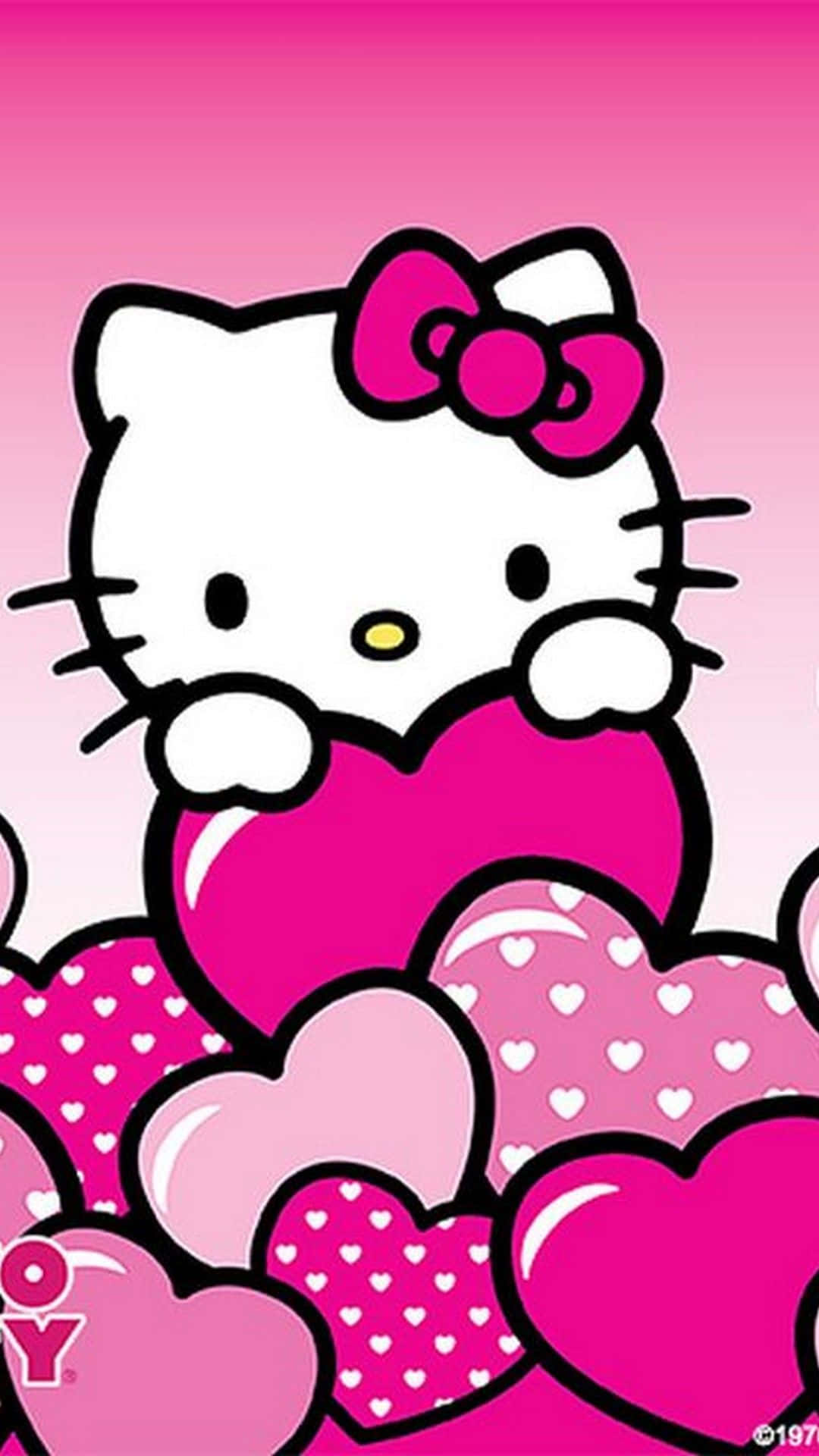可愛粉紅Hello Kitty擁抱愛心 壁紙