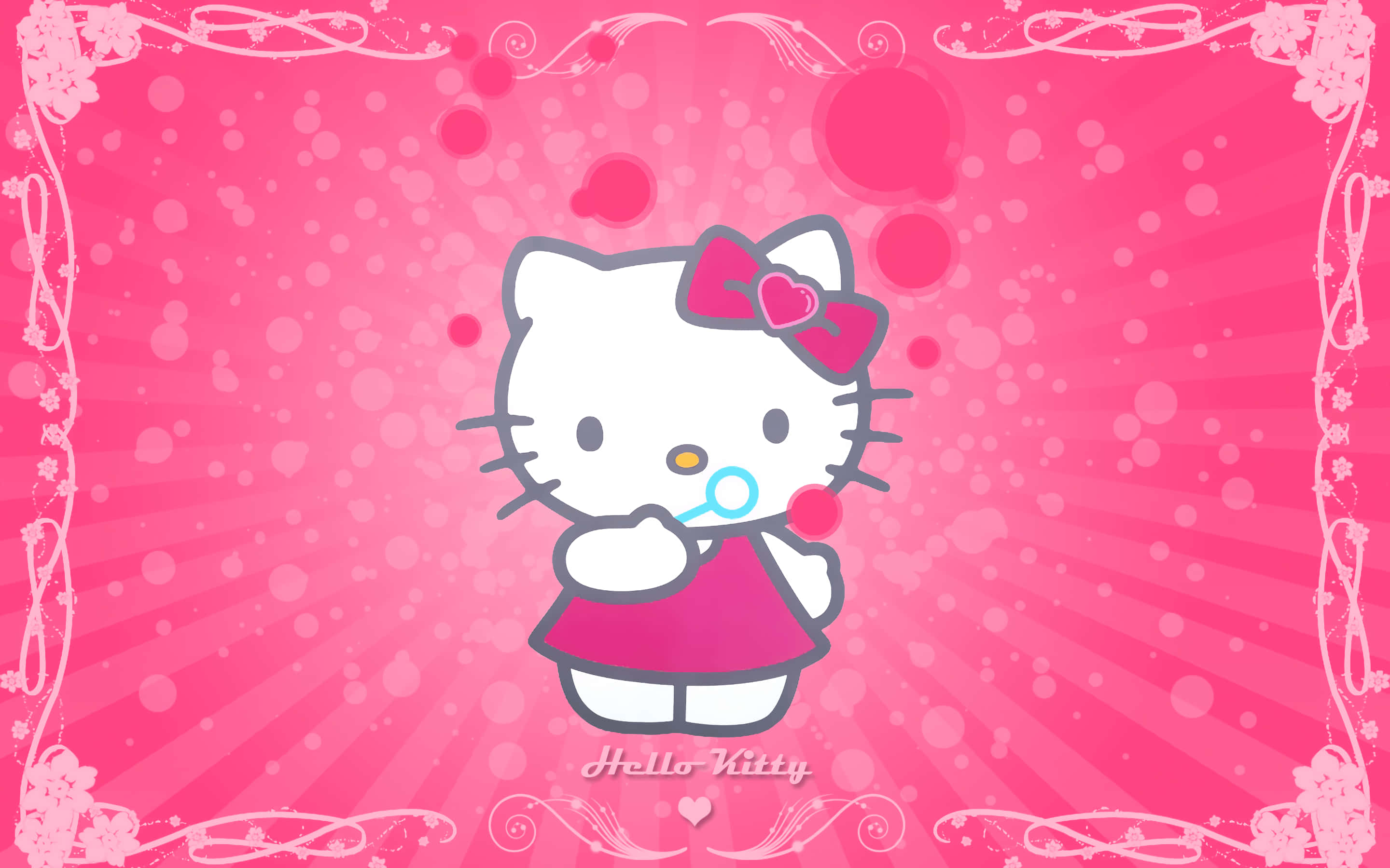 可愛粉紅Hello Kitty吹泡泡 壁紙