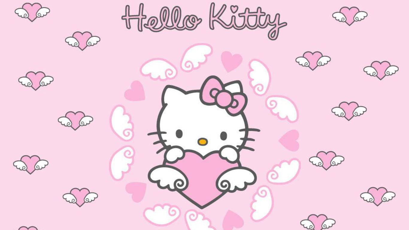 粉紅 Hello Kitty 愛心翅膀 壁紙