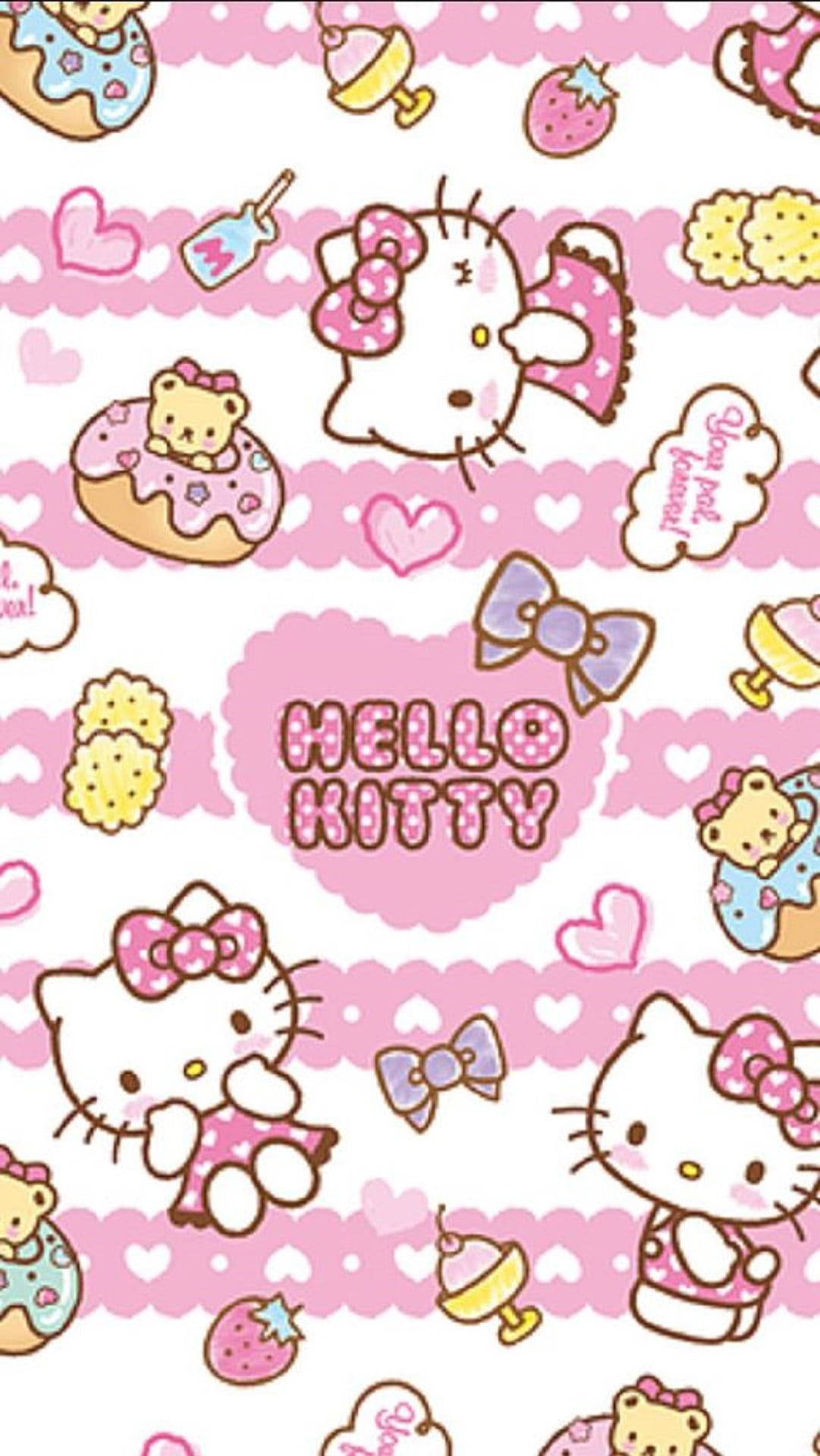 粉紅Hello Kitty與美食圖案 壁紙