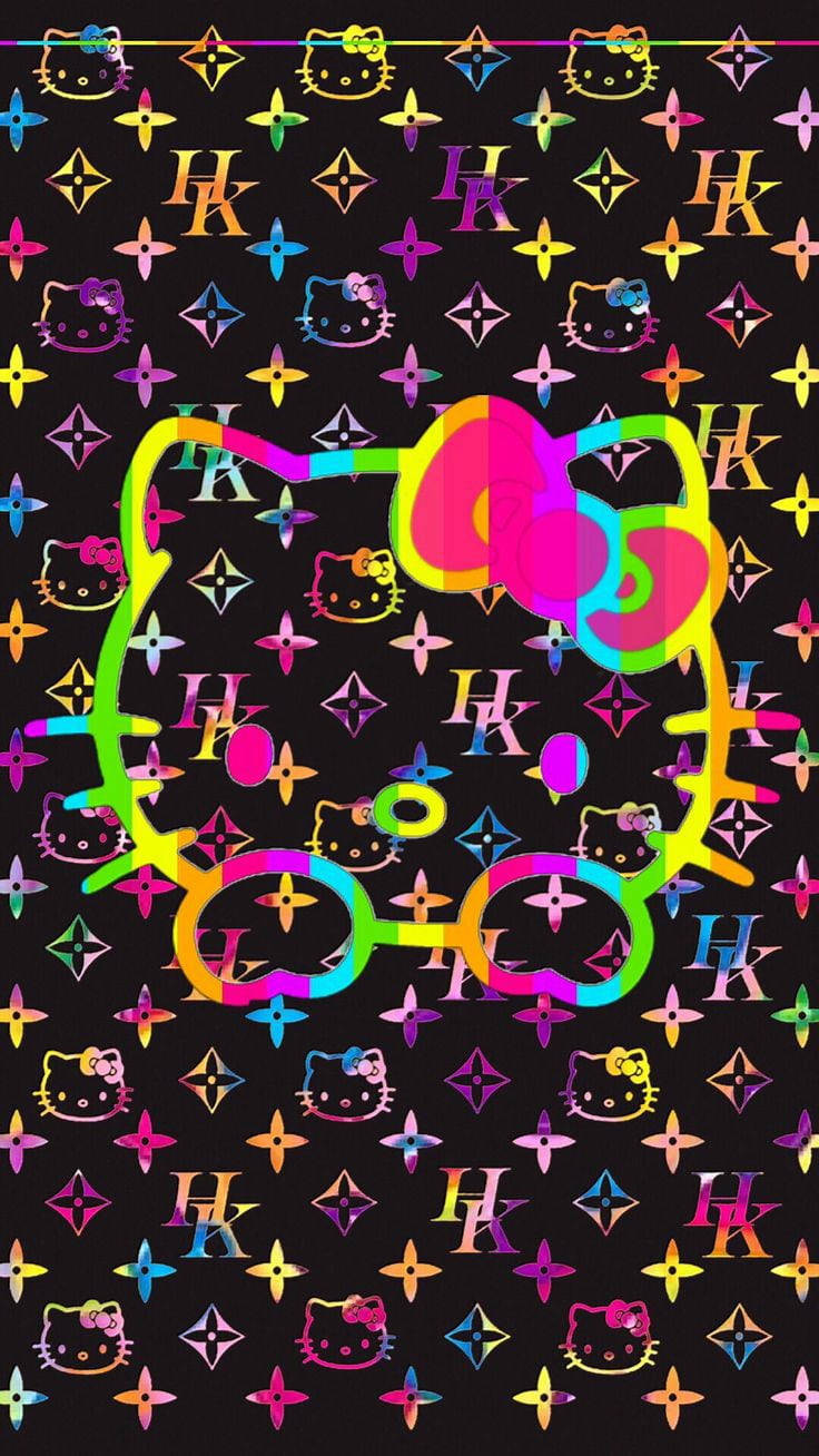 黑底多彩Hello Kitty標誌 壁紙