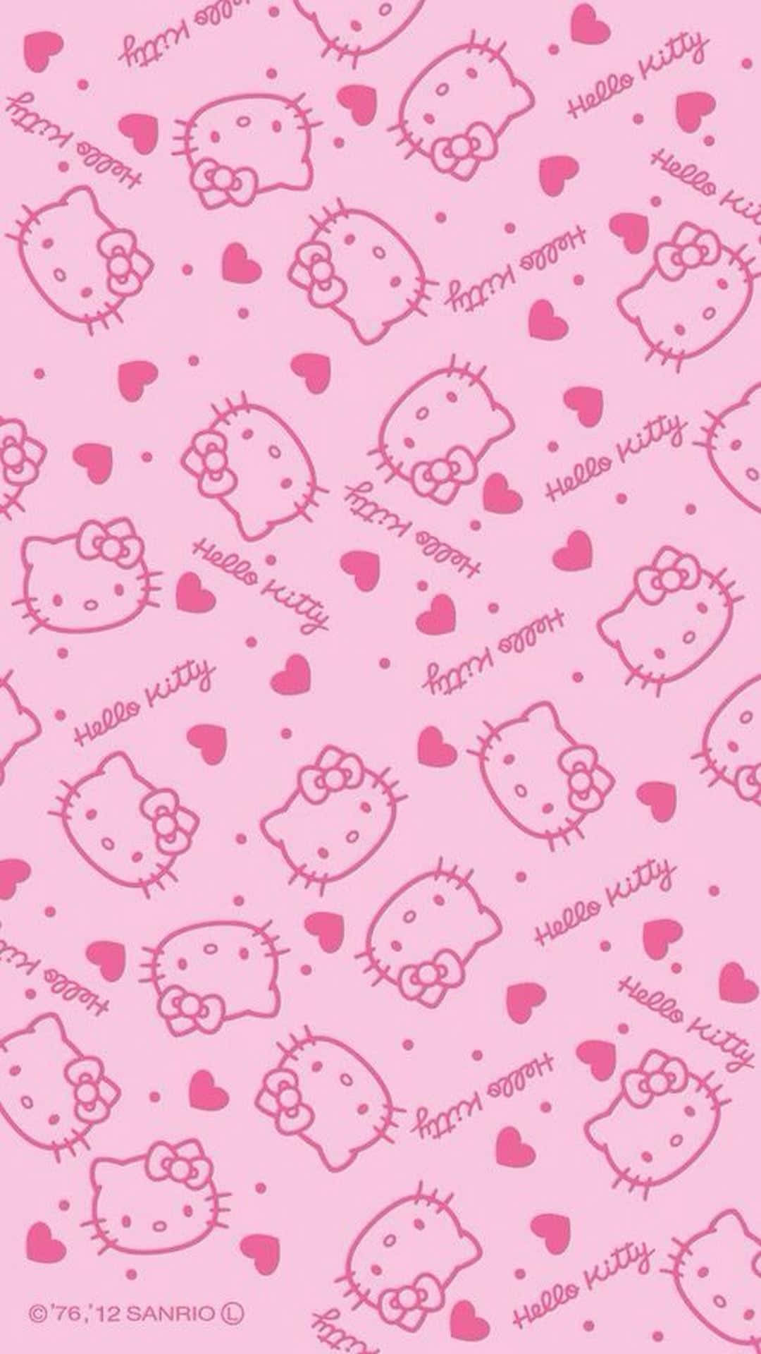 可愛粉紅Hello Kitty愛心壁紙藝術 壁紙