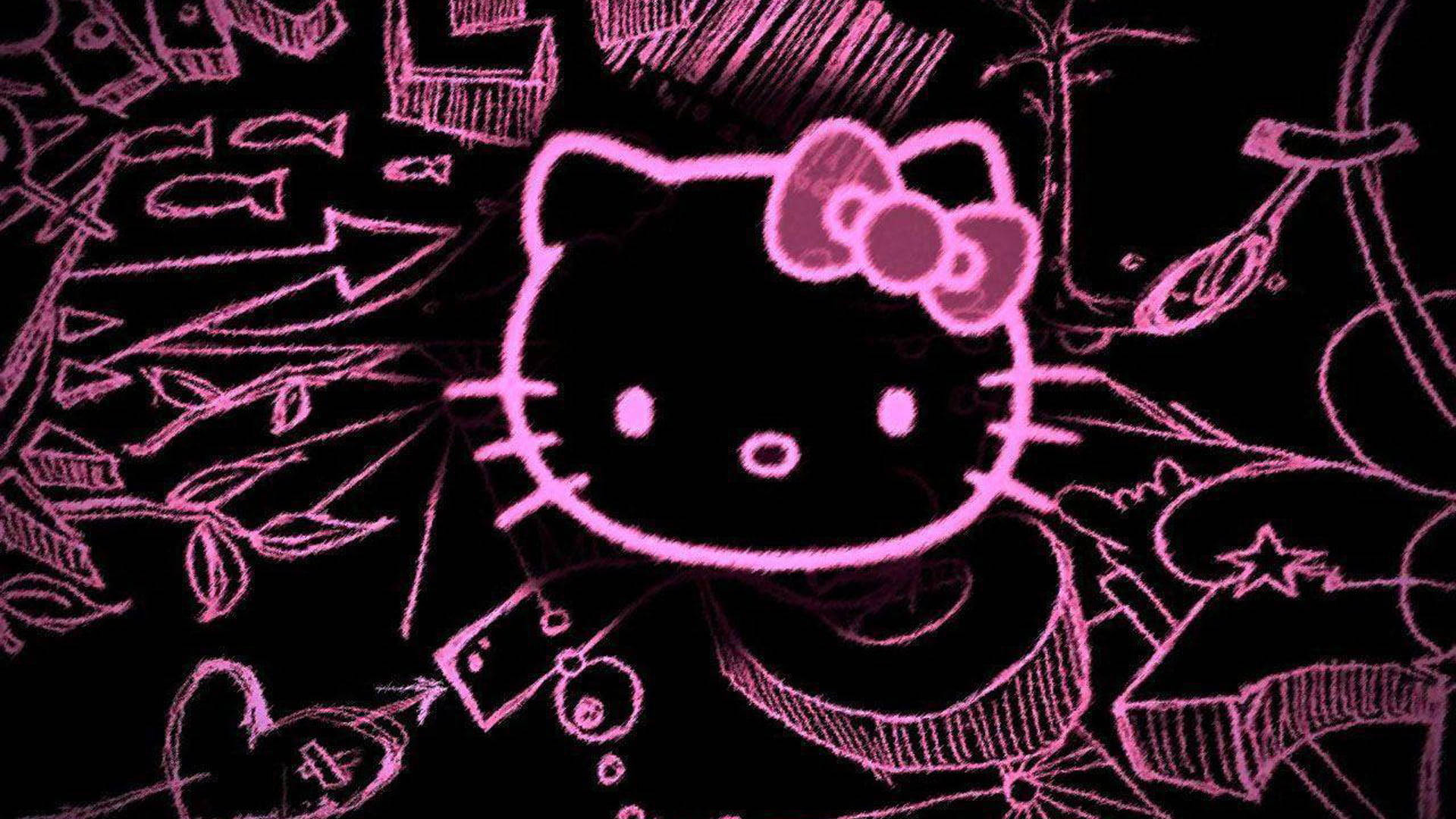粉色黑色Hello Kitty涂鸦 壁紙