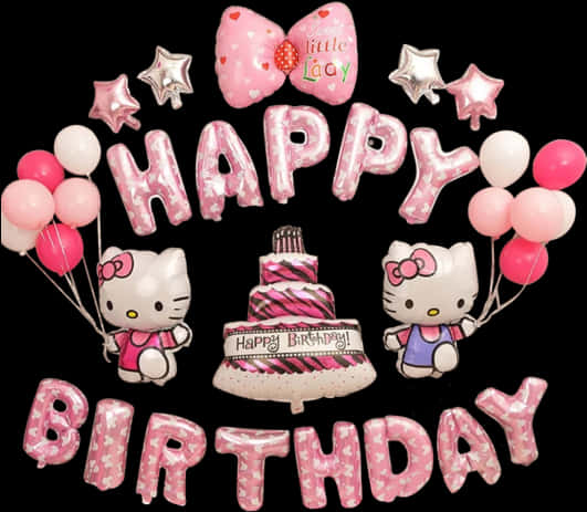 Hello Kitty 生日气球与蛋糕 壁紙