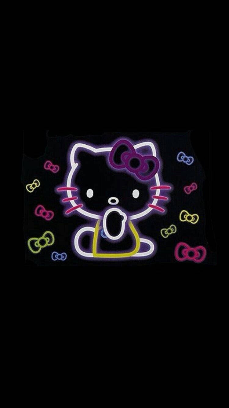黑色霓虹Hello Kitty與彩帶 壁紙
