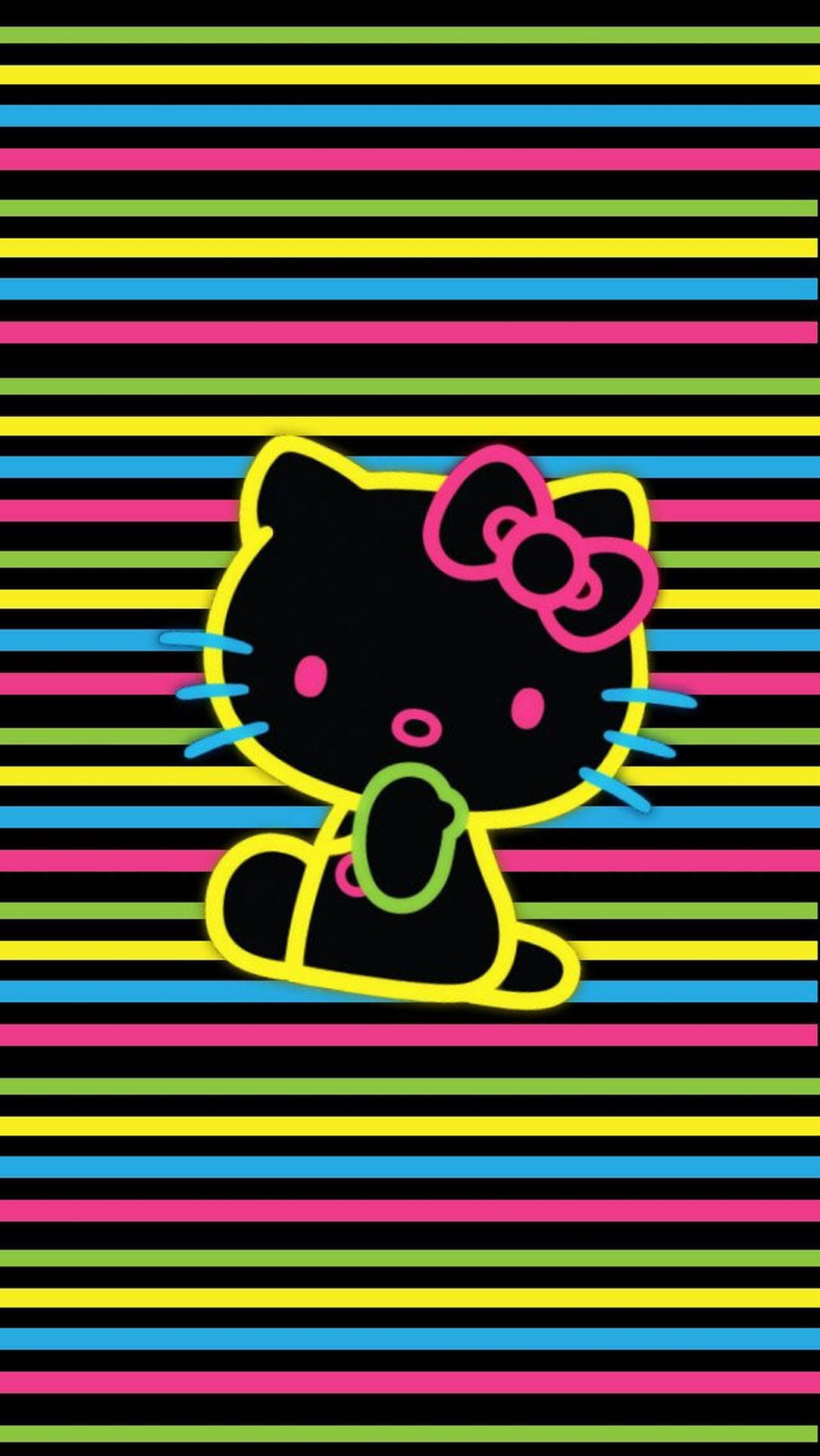 黑色背景上彩色条纹的Hello Kitty 壁紙
