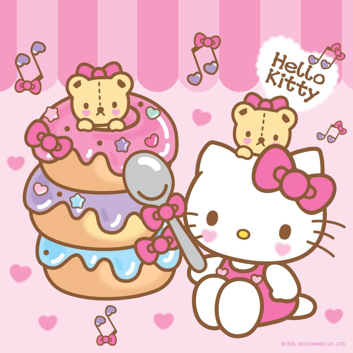 甜甜圈與卡通Hello Kitty頭像 壁紙