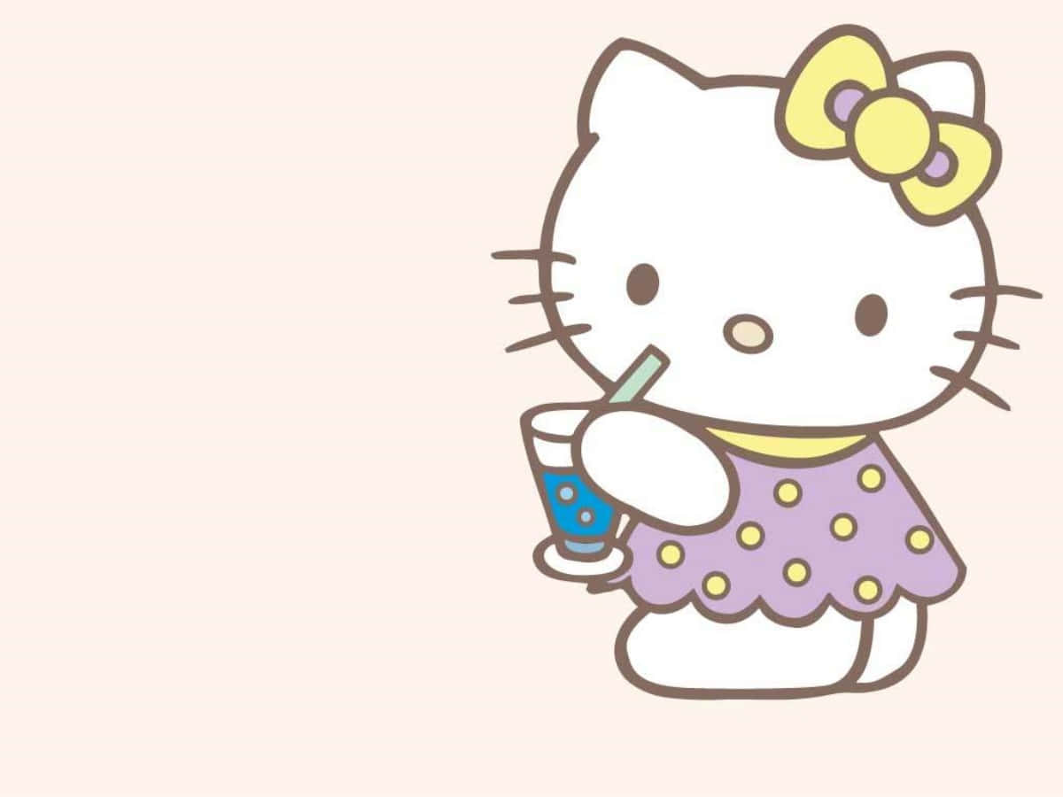 Hello Kitty 喝飲料筆電桌布 壁紙