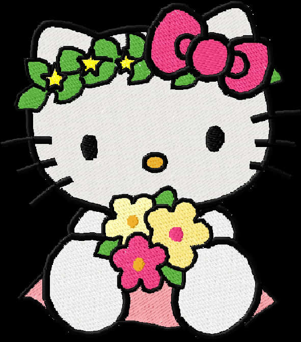 Hello Kitty 花卉刺繡 壁紙