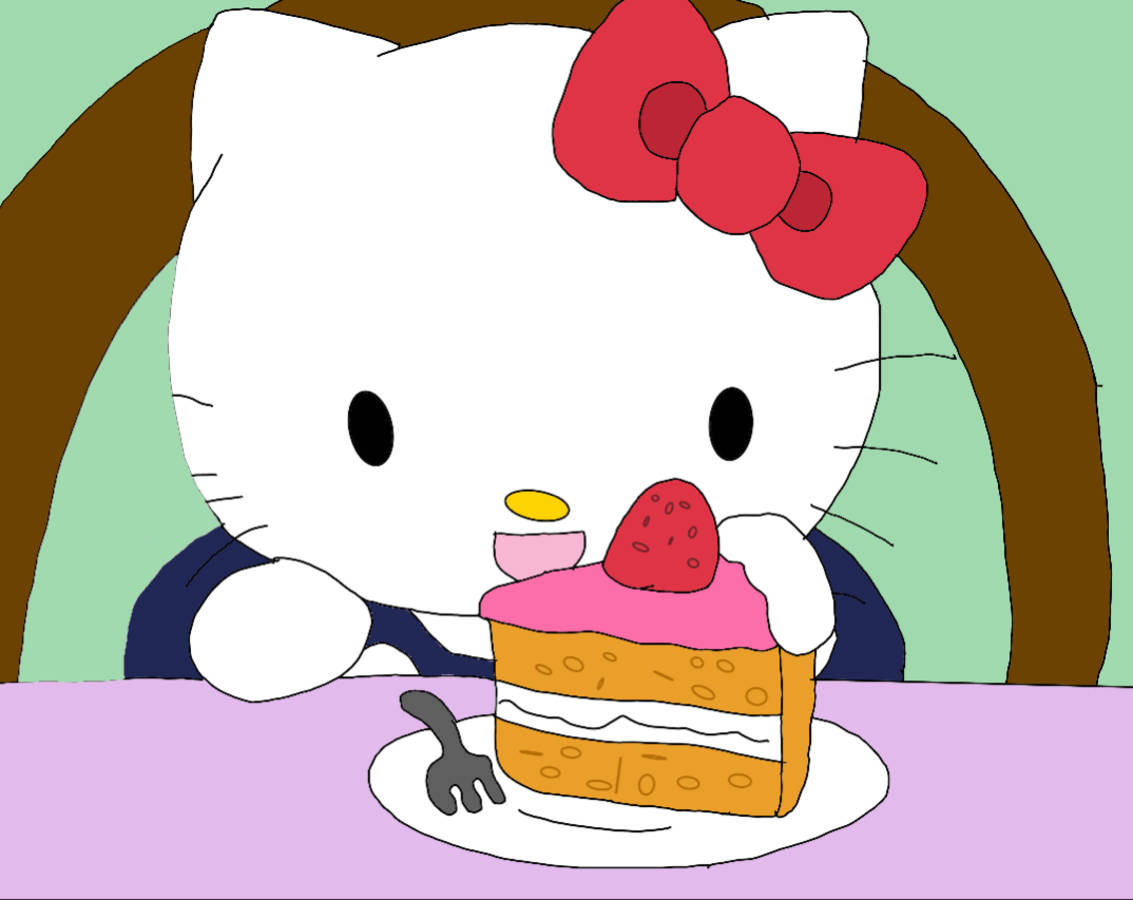 Hello Kitty 大頭貼吃蛋糕插畫 壁紙