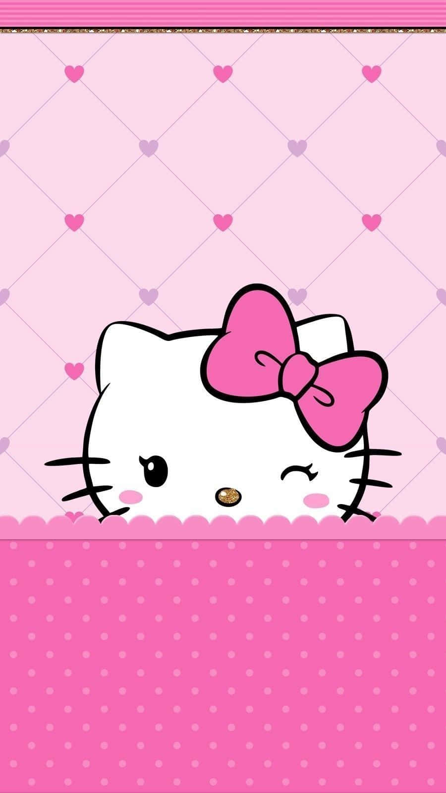 可愛粉色Hello Kitty眨眼 壁紙