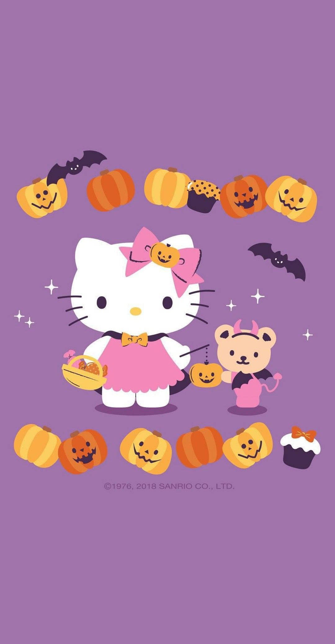 Hello Kitty 萬聖節紫色圖案 壁紙