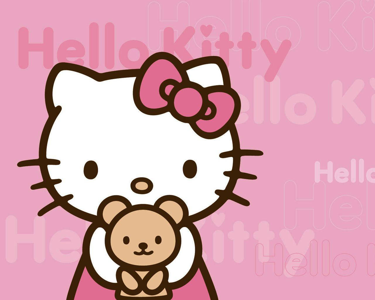 粉紅Hello Kitty與泰迪熊 壁紙