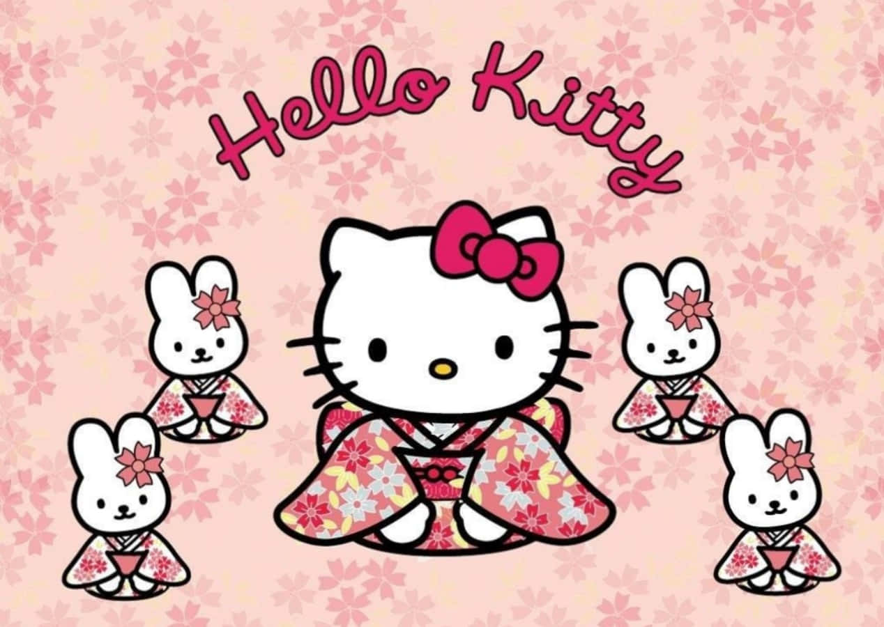 Hello Kitty 筆電與穿和服的小兔 壁紙
