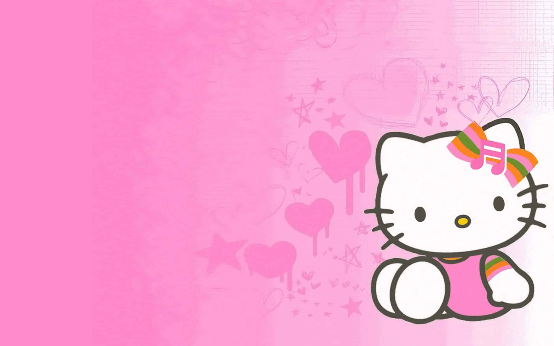 Hello Kitty 戴橘綠蝴蝶結背景 壁紙