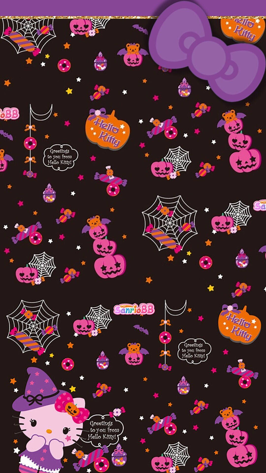 Hello Kitty 萬聖節紫色主題 壁紙