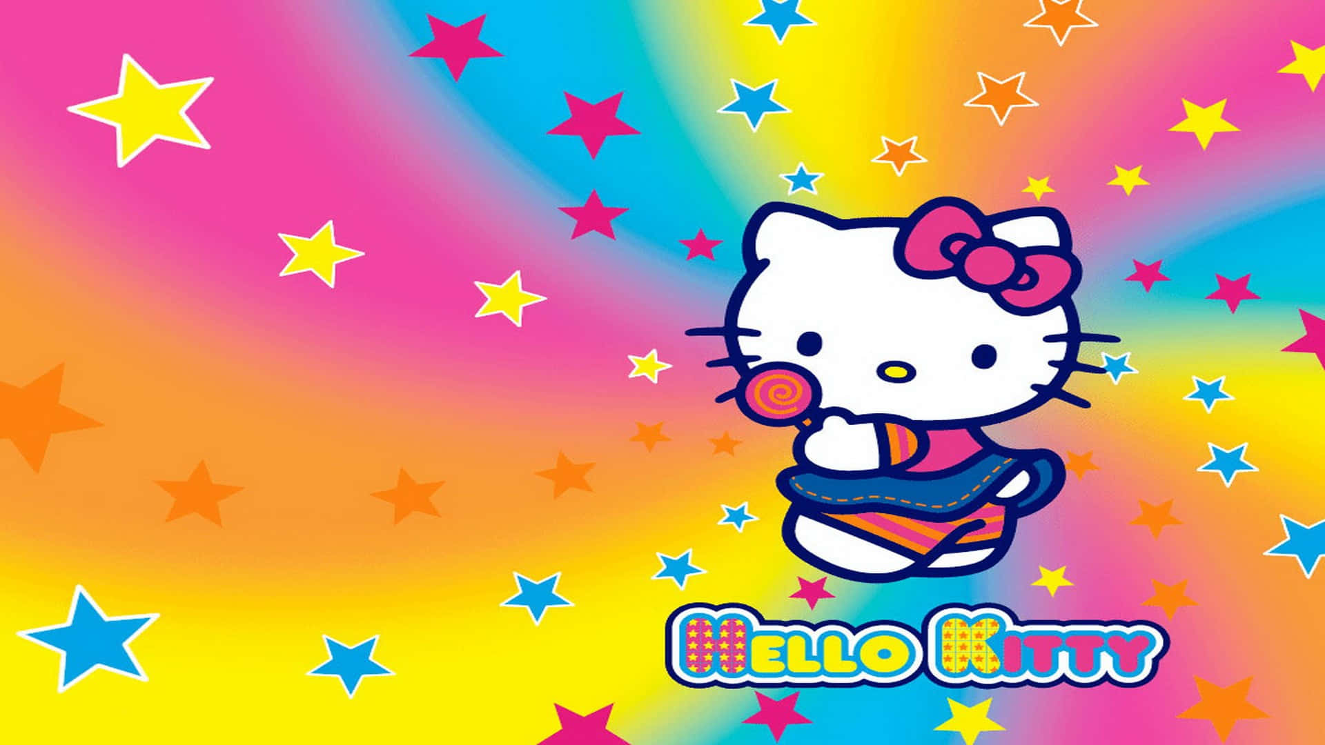 Hello Kitty 彩色螺旋背景 壁紙