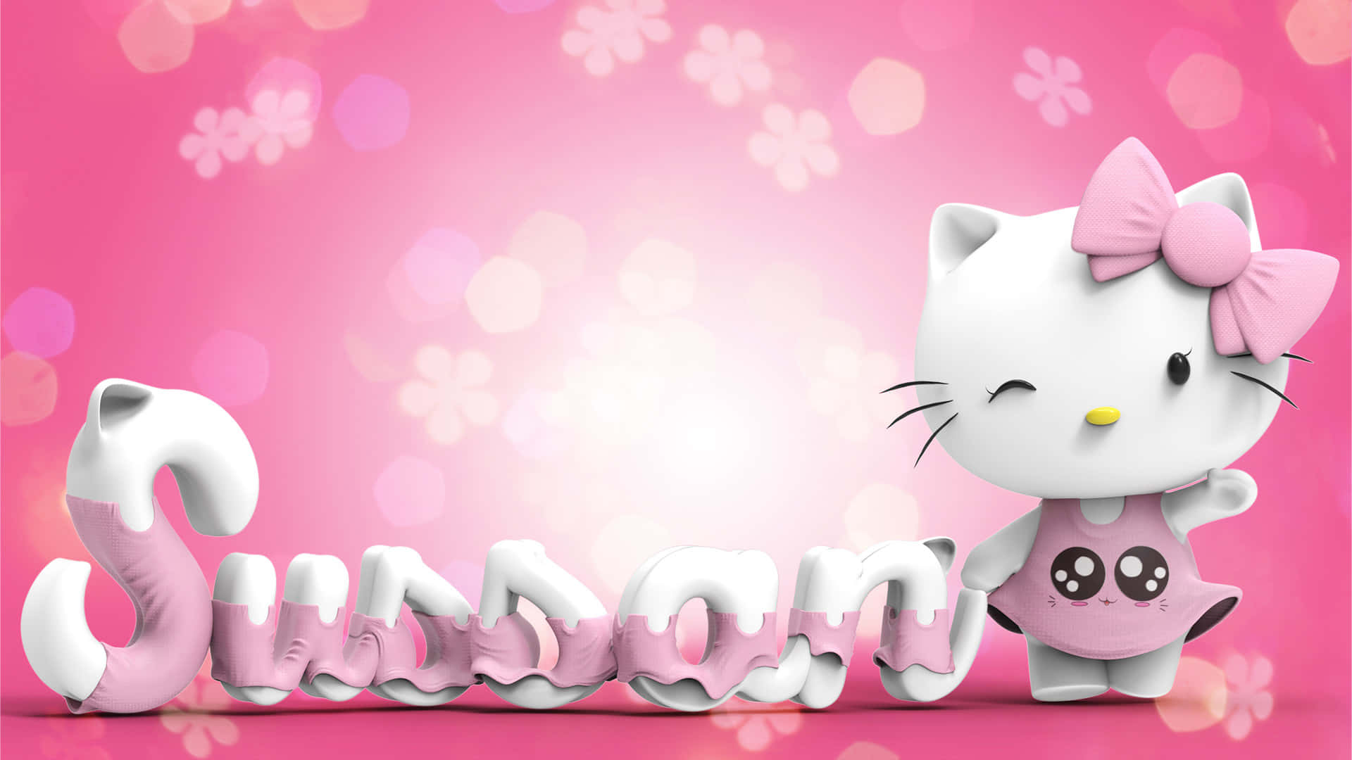 Hello Kitty 眨眼于文字背景旁 壁紙