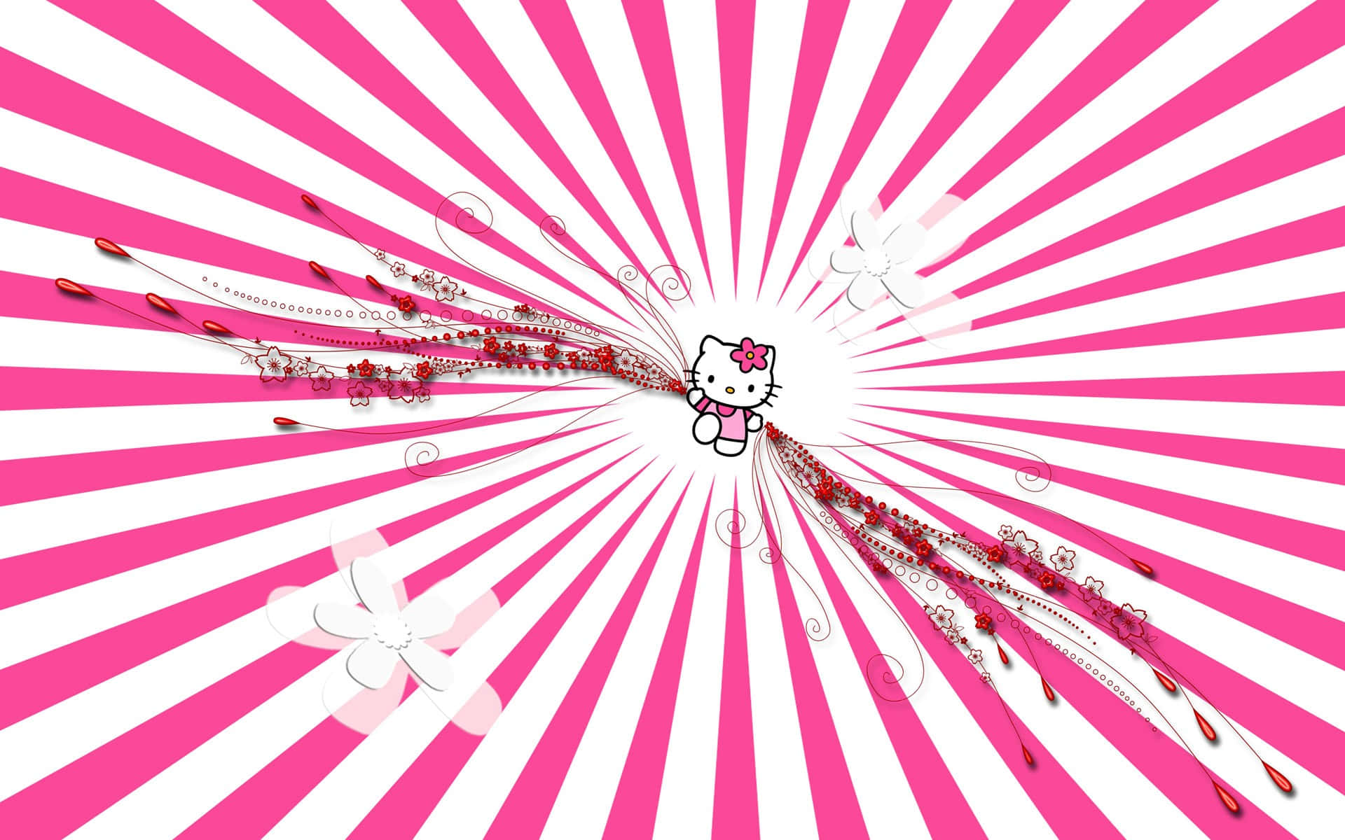 Hello Kitty 粉白速度條紋背景 壁紙