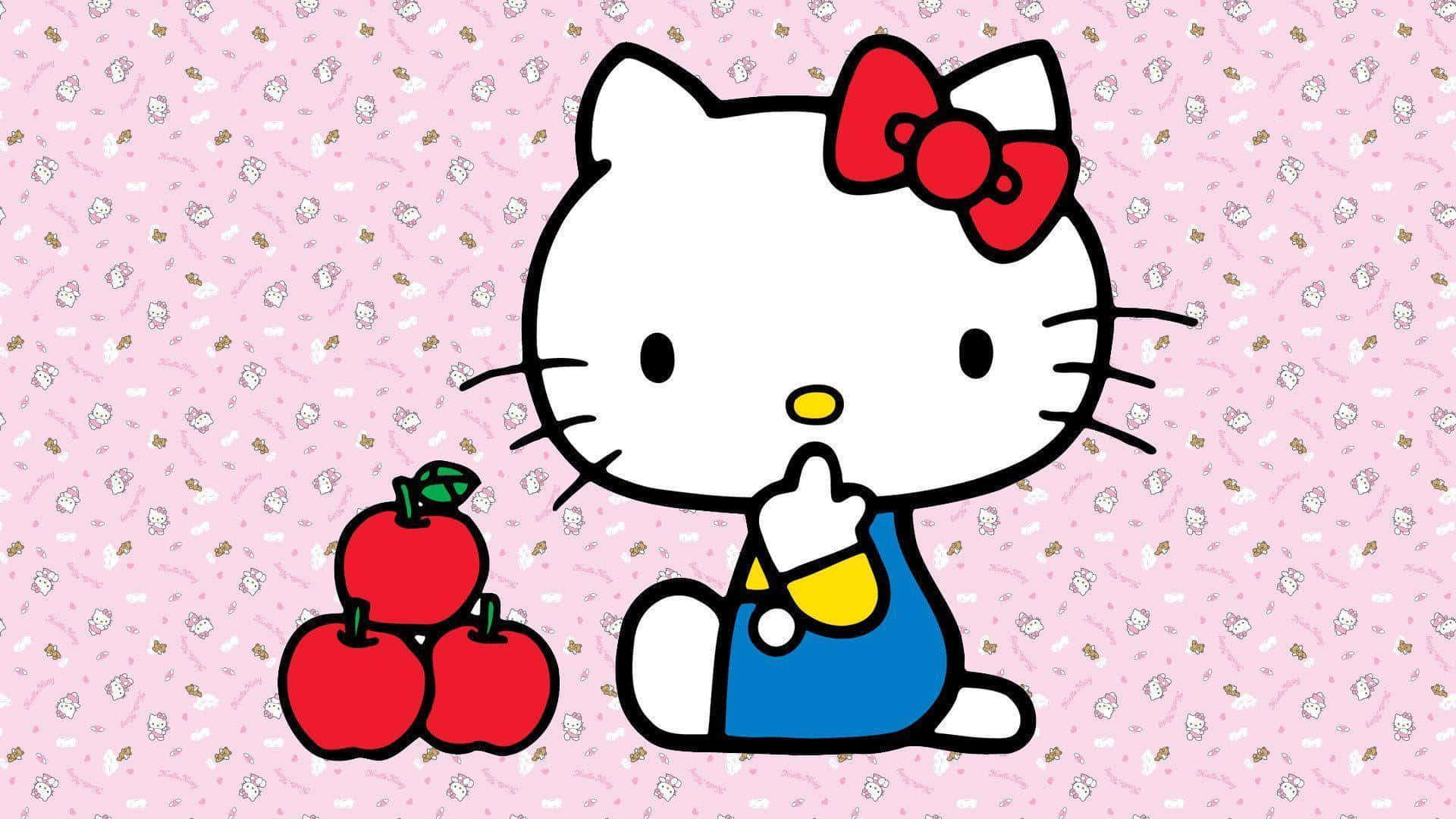 Hello Kitty 與蘋果背景 壁紙