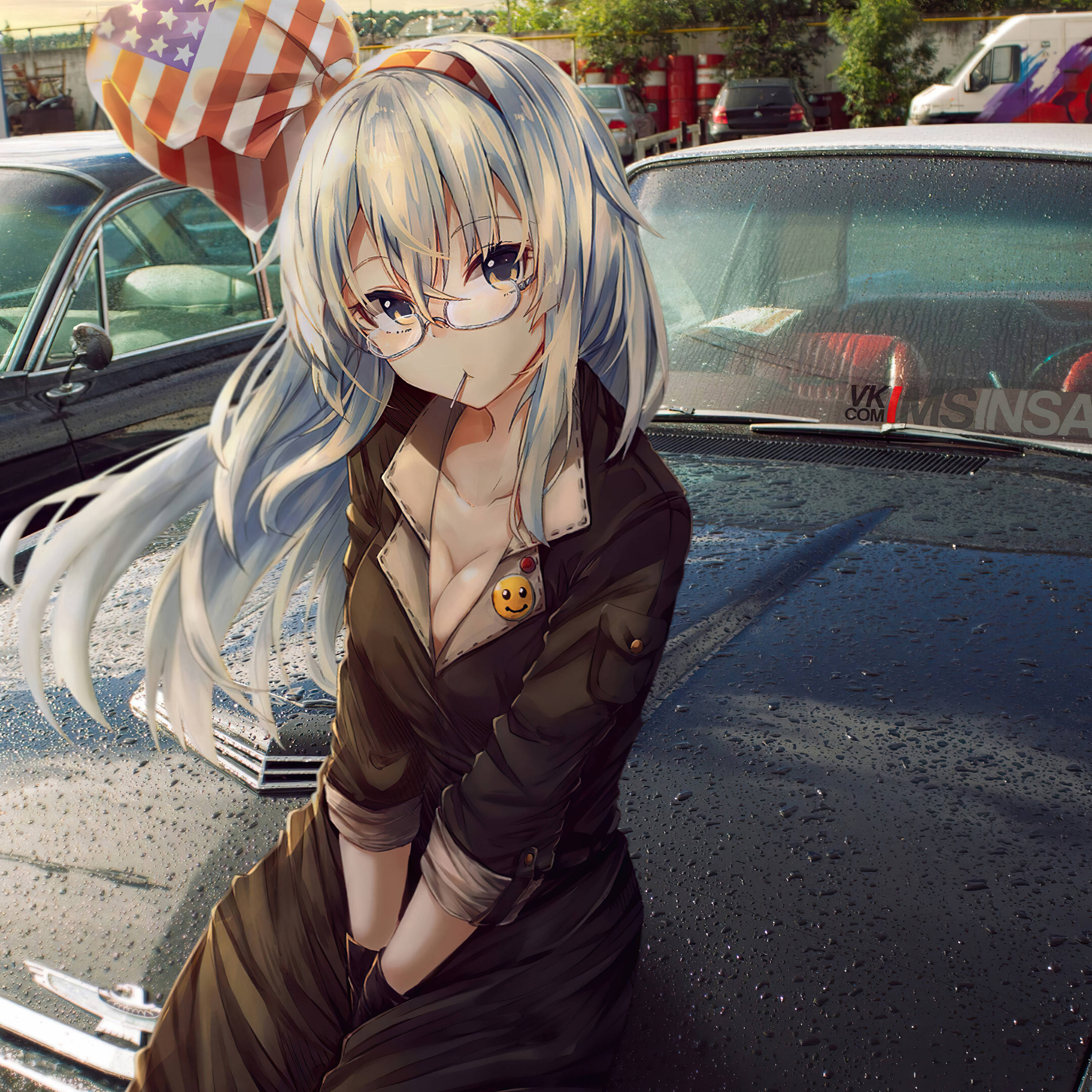 動畫風iPad女孩在車上 壁紙