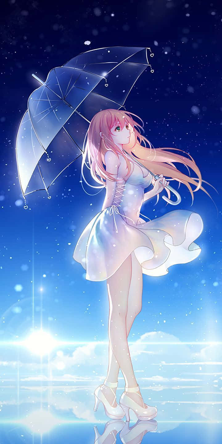 iPhone 12 動漫女孩透明雨傘 壁紙