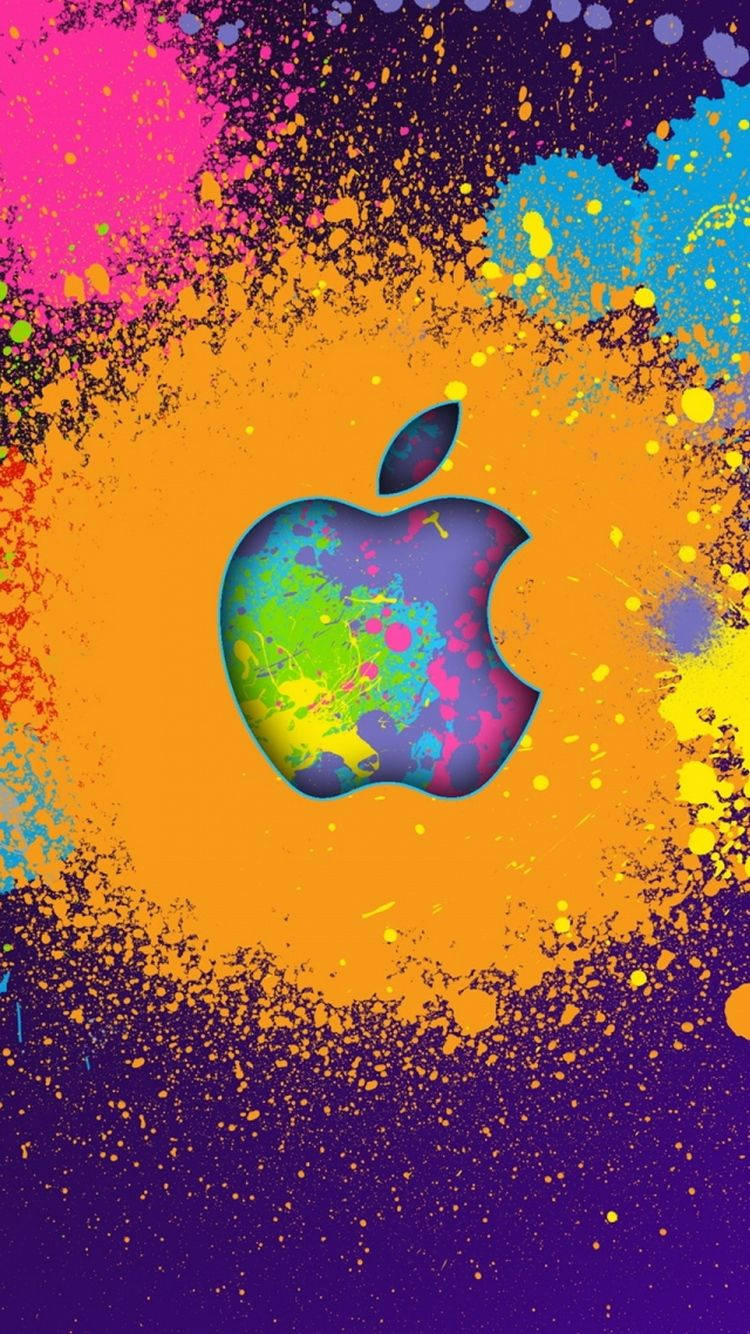 彩色泼墨艺术苹果标志iPhone壁纸 壁紙