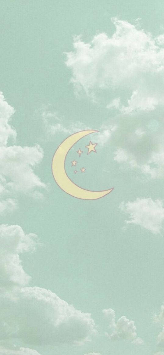 薄荷夜空新月 iPhone 壁紙