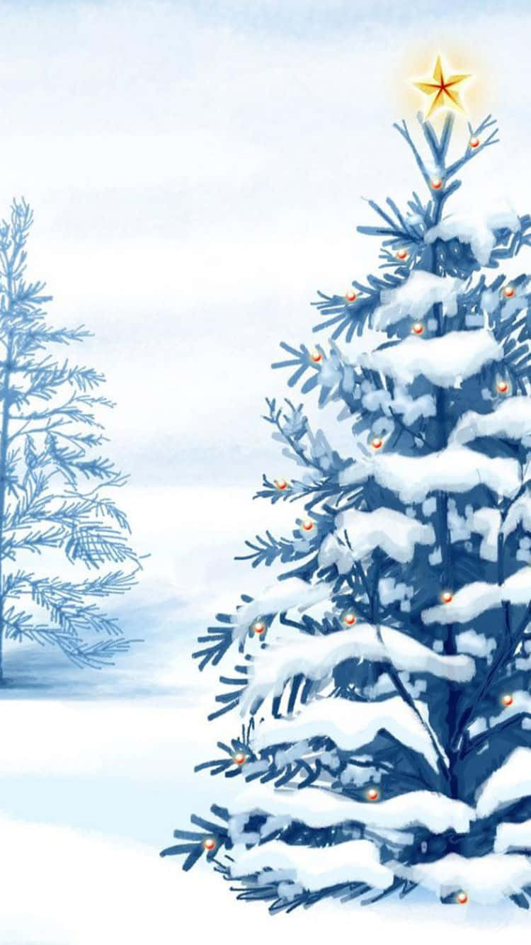 iPhone 常青圣诞树雪景 壁紙