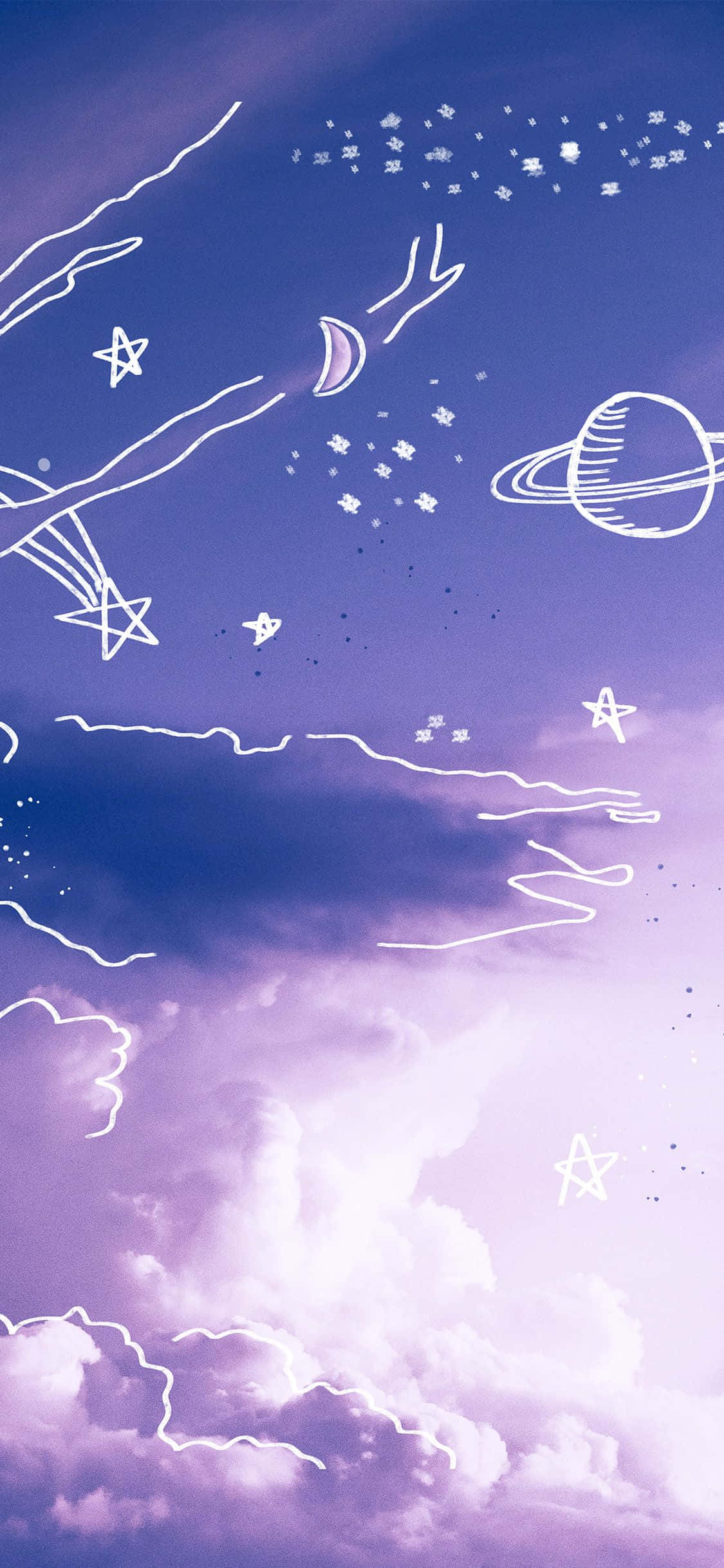 夢幻天空塗鴉藝術 紫色粉彩 iPhone 壁紙