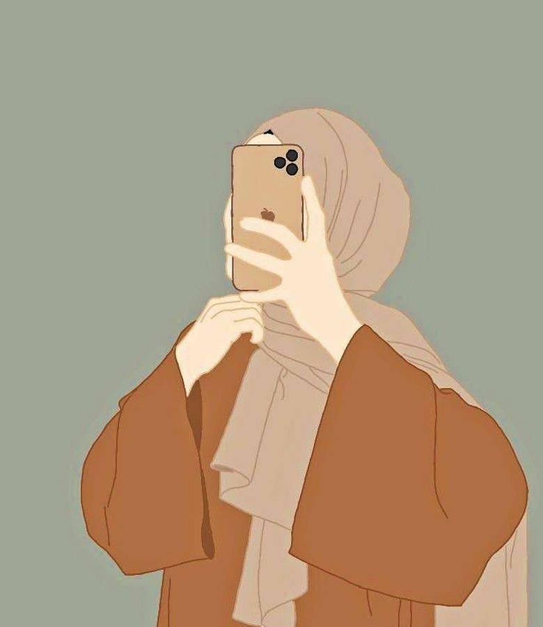 戴頭巾的卡通女孩與iPhone 壁紙