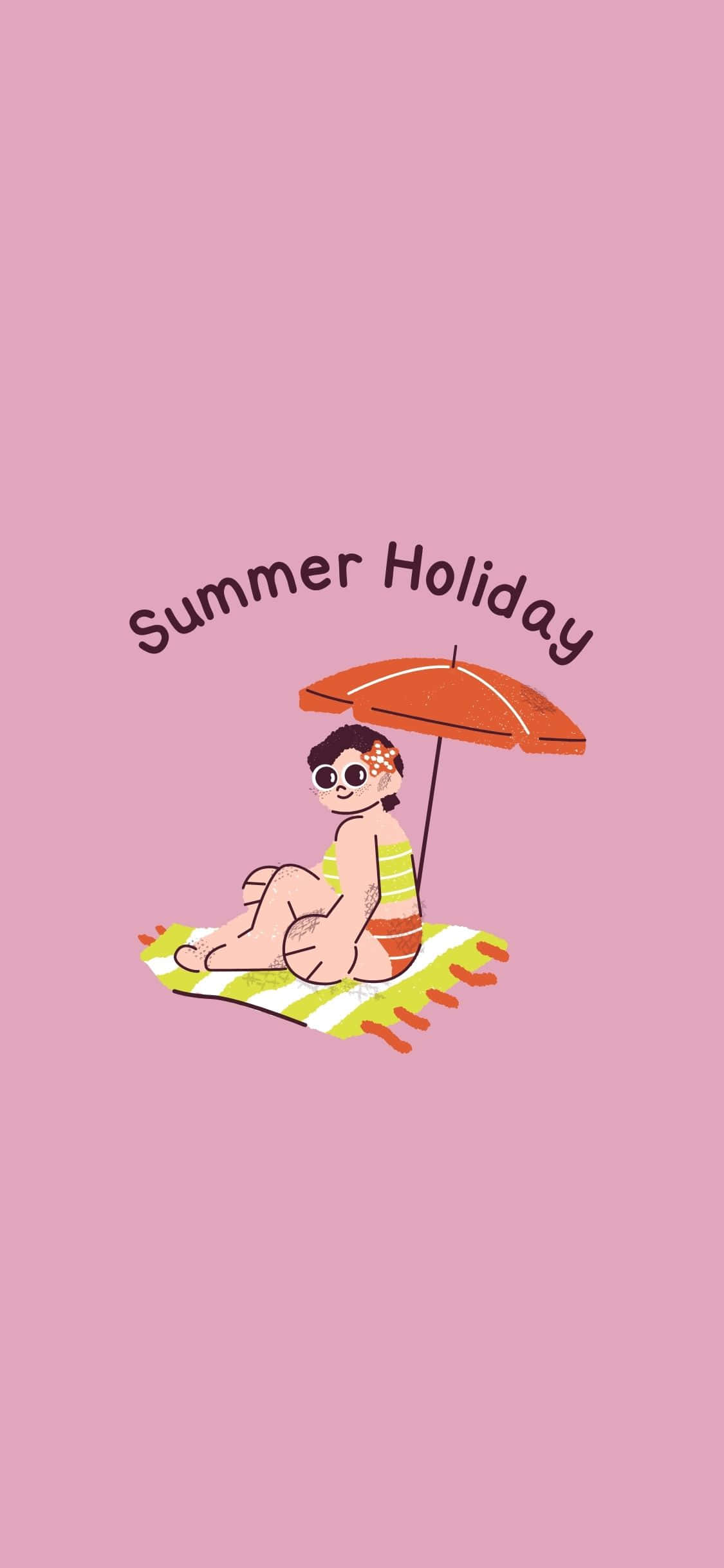曬太陽的女孩插圖 iPhone X 夏日背景 壁紙