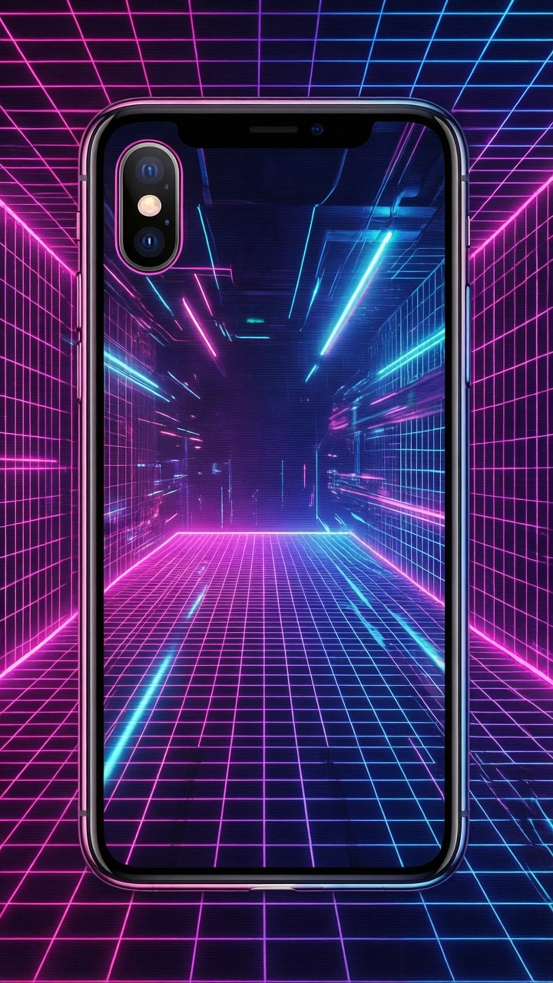 霓虹网格 iPhone X 壁紙
