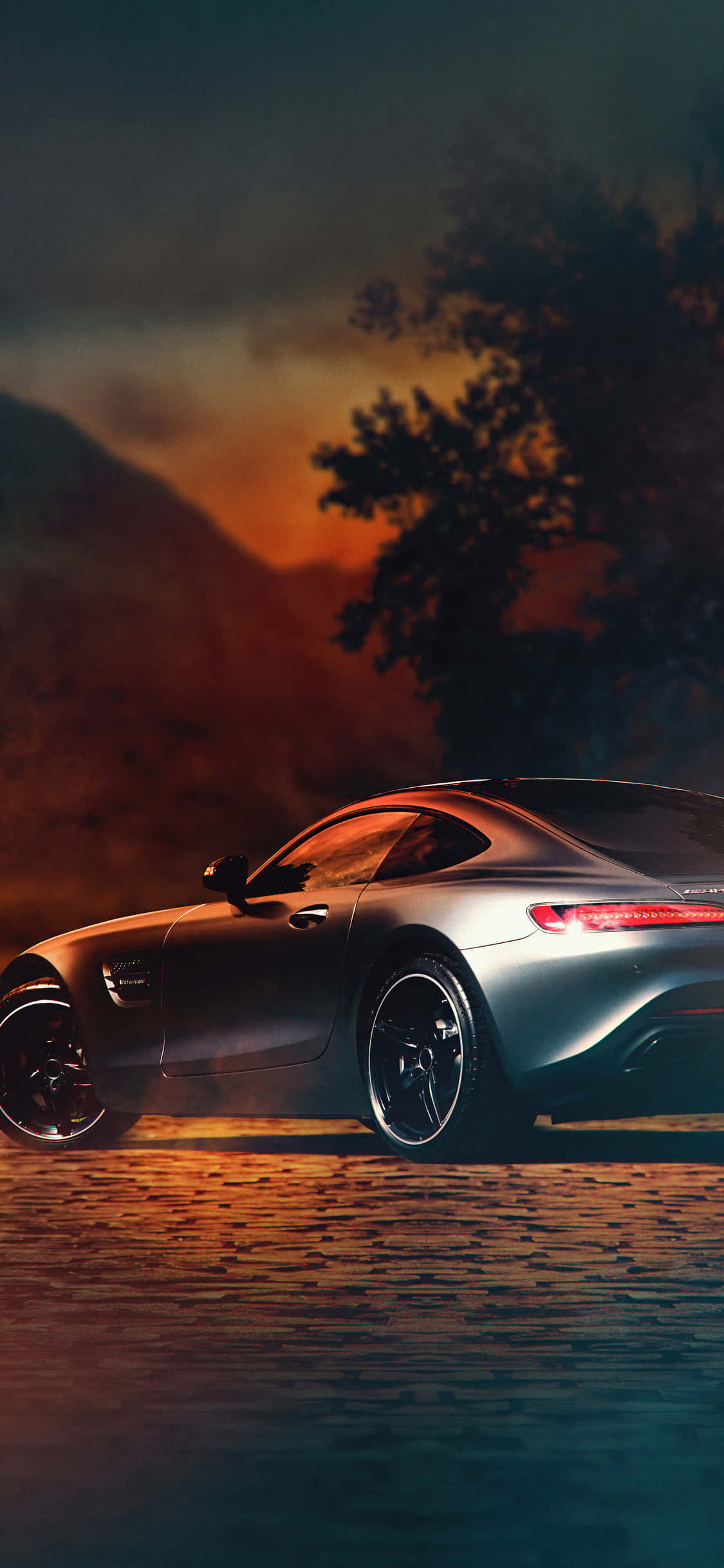 iPhone X AMG GT-R 背景與銀色 AMG GT C 壁紙