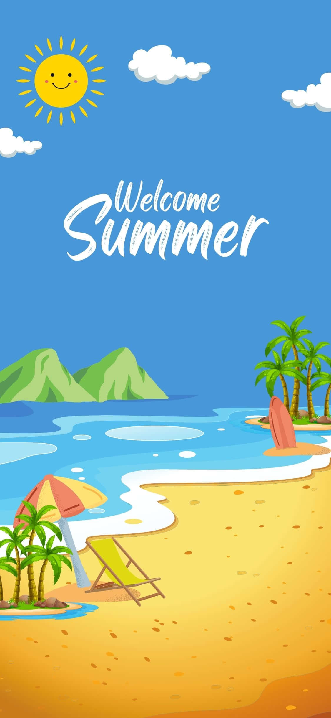 熱帶海灘場景插圖 iPhone X 夏日背景 壁紙