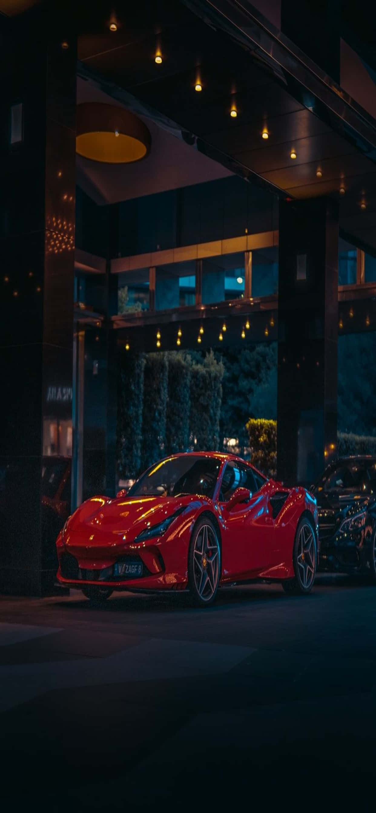 iPhone Xs Max 法拉利背景 夜间红色法拉利458 Speciale 壁紙
