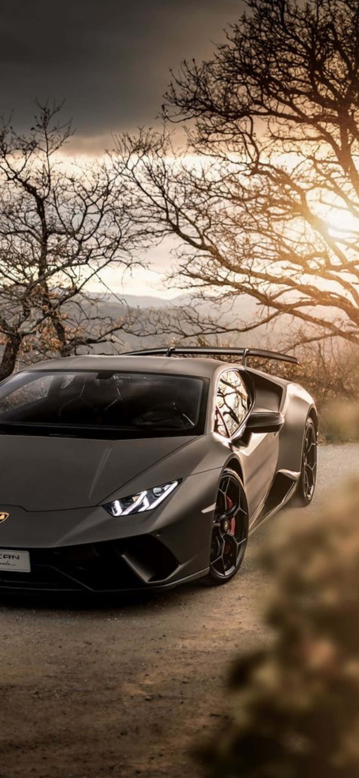 iPhone XS Max 搭配灰色 Lamborghini Huracan 背景 壁紙
