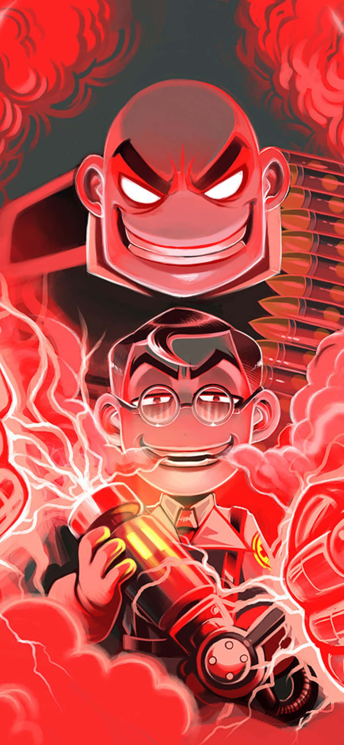 iPhone XS Team Fortress 2 動畫風格 Heavy 與 Medic 背景 壁紙