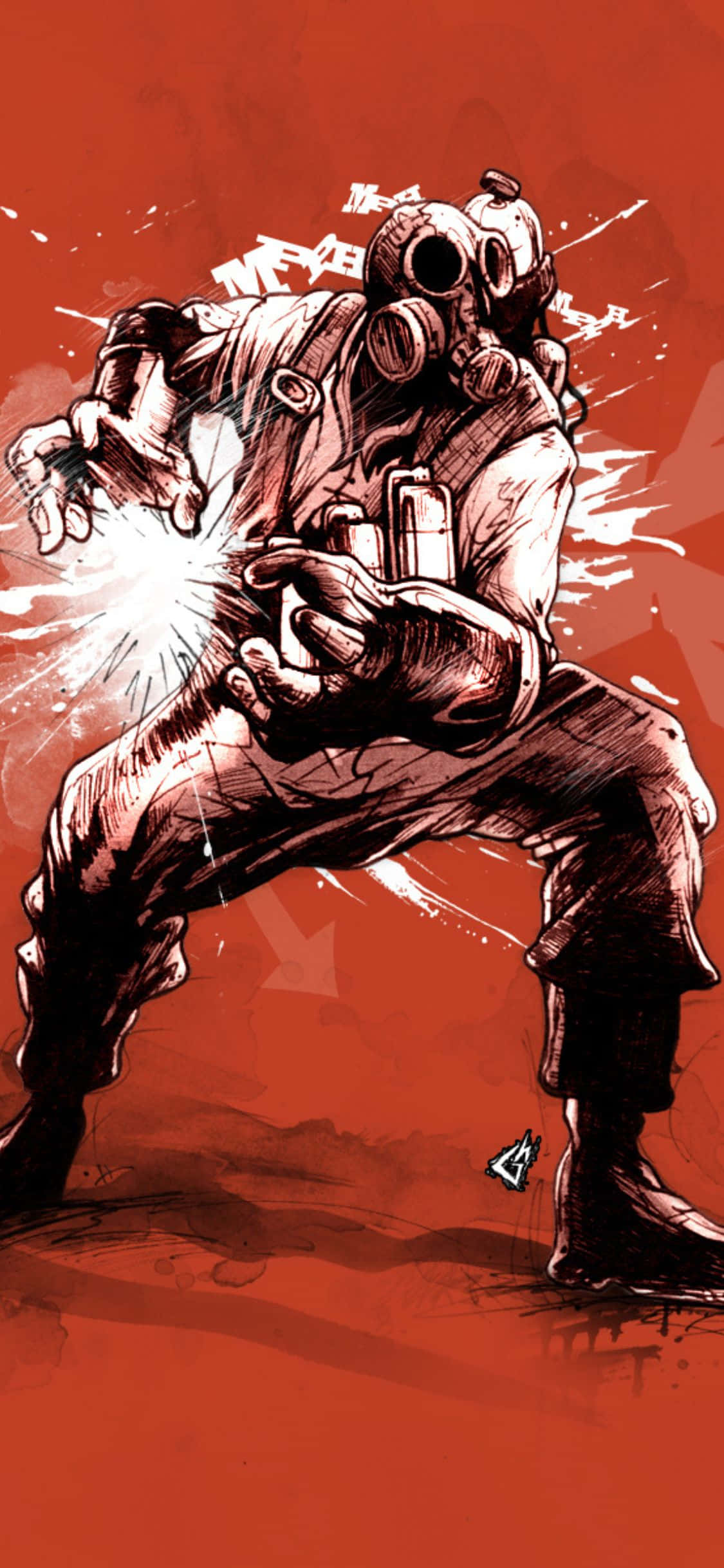 iPhone XS Team Fortress 2 黑白 Pyro 背景藝術作品 壁紙